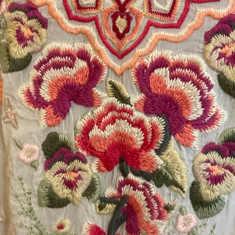 Johnny Was embroidered flower cream top